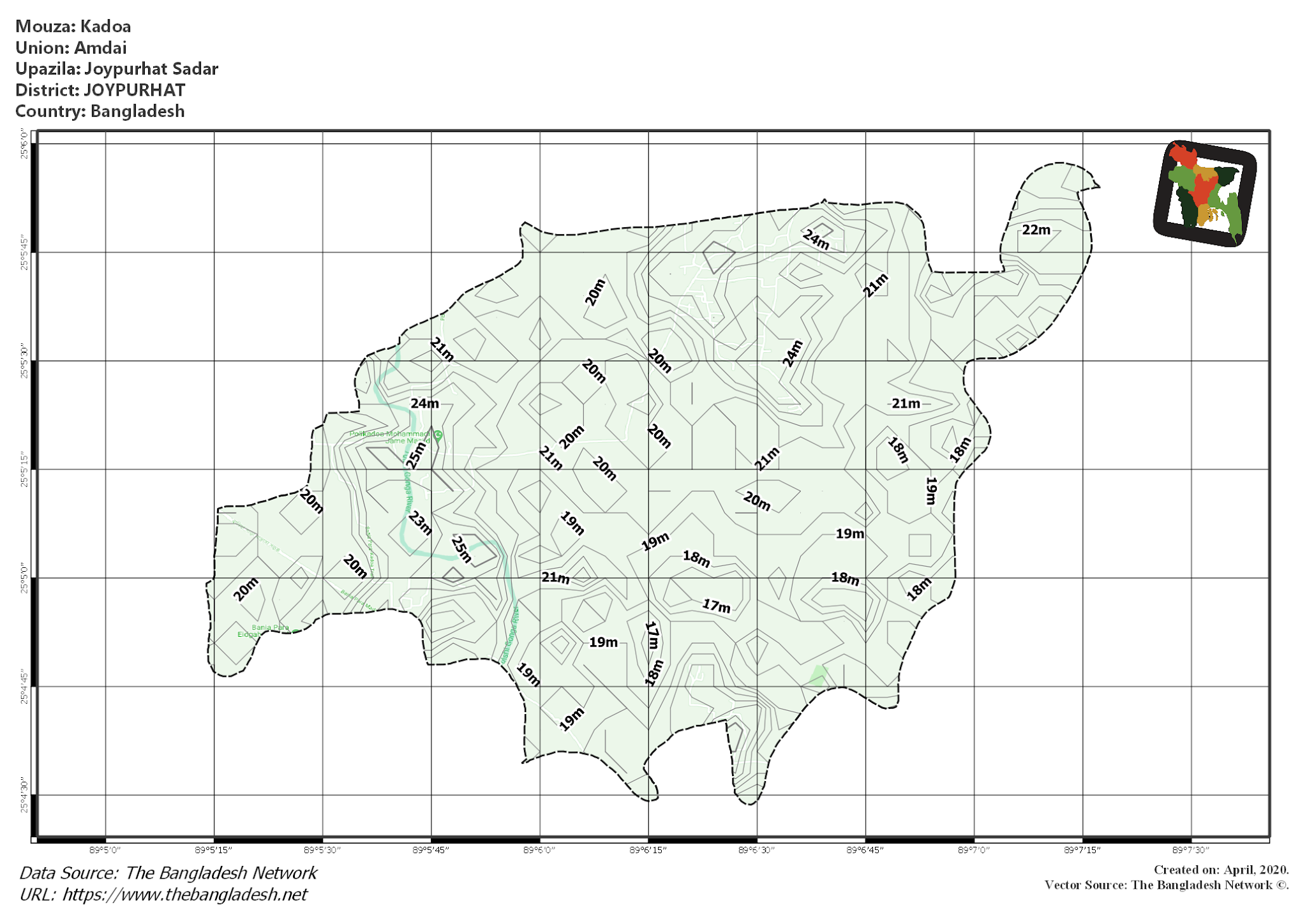 Map of Kadoa Mouza of Joypurhat Sadar Upazila, JOYPURHAT, Bangladesh.