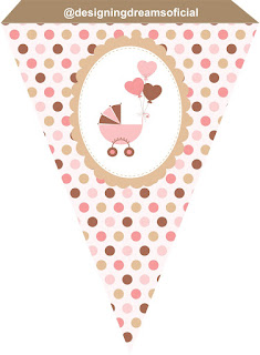 Huellas de Bebé en Rosa: Mini Kit para Imprimir Gratis. Banner o Estandarte para Imprimir Gratis de Huellas de Bebé en Rosa.