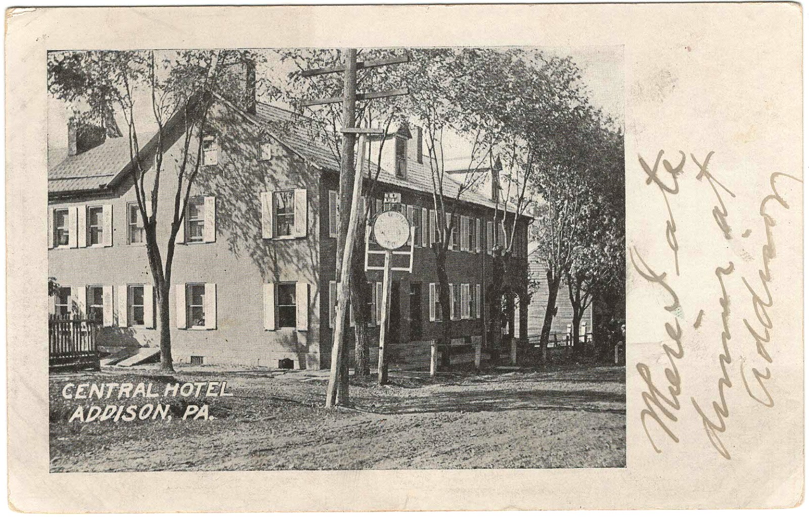 Papergreat Postcard mailed from Addison, Pennsylvania, in 1912