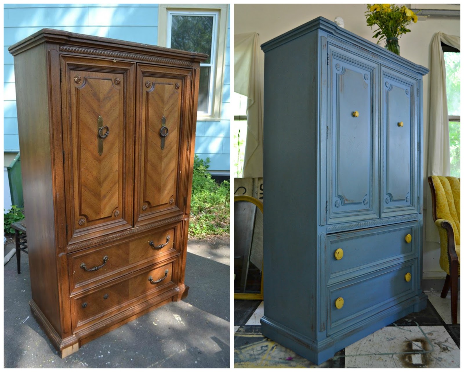 Heir and Space A Vintage Armoire in French Blue and Mustard