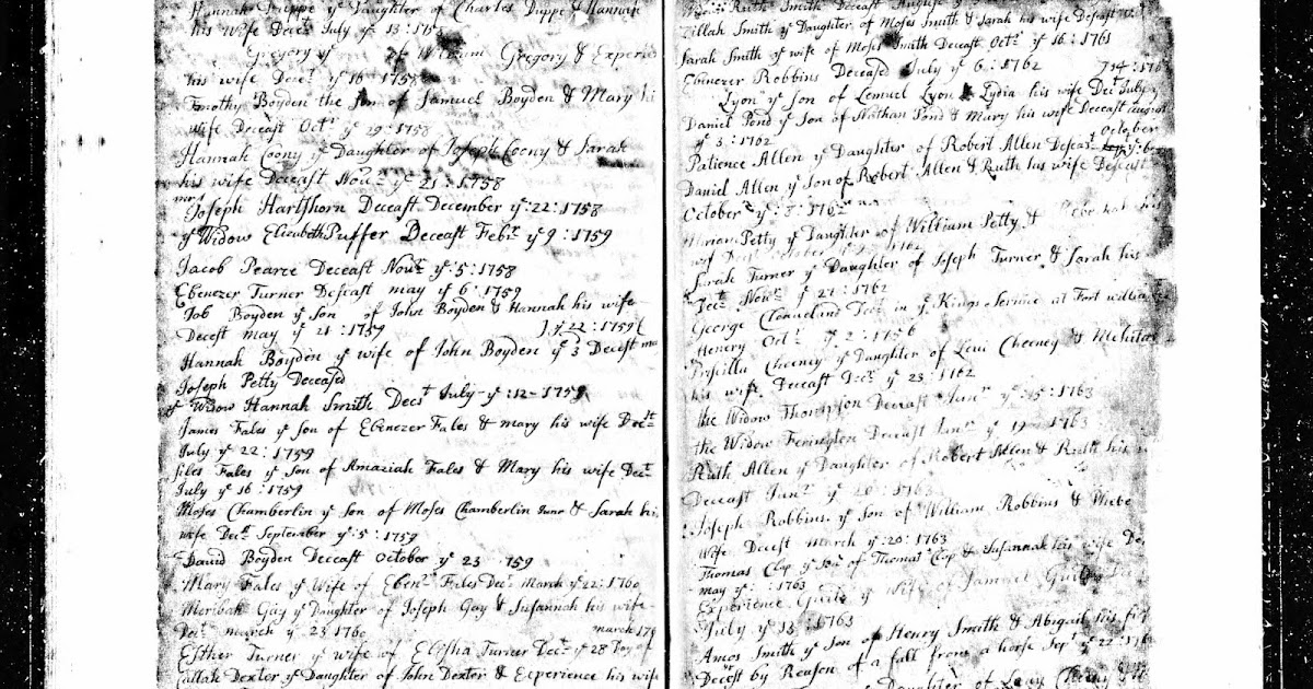 GeneaMusings 1761 Death Record of Ruth (Barber) Smith in Walpole