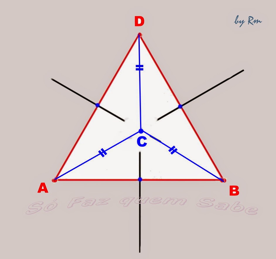 Circuncentro, equidistante aos três vértices do triângulo por ser a intersecção das três mediatrizes