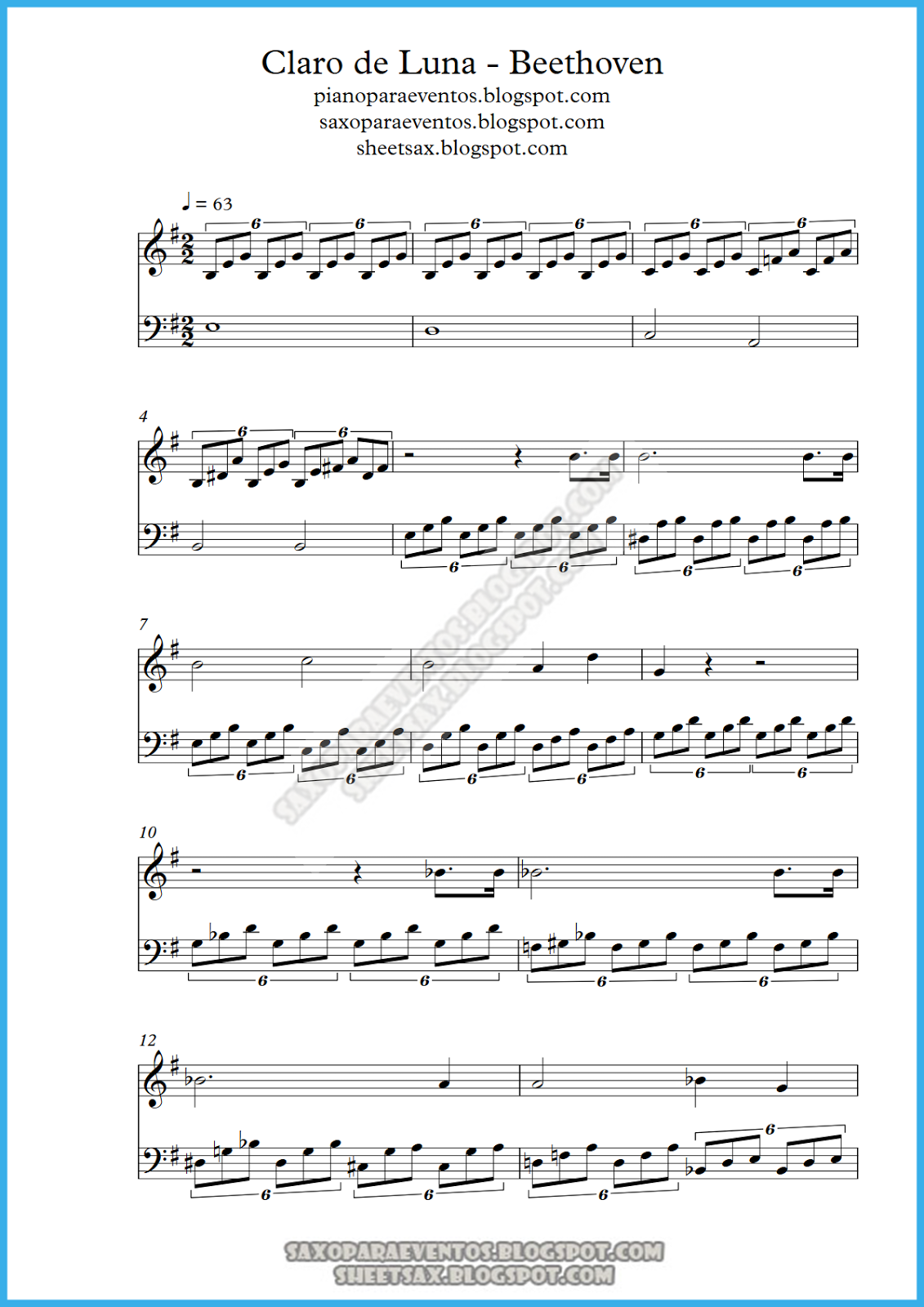 Partitura de Claro de Luna de Ludwig van Beethoven Partituras y pistas para saxo Sheet music Partitura de Claro de Luna de Ludwig van Beethoven Partituras y pistas para saxo Sheet music