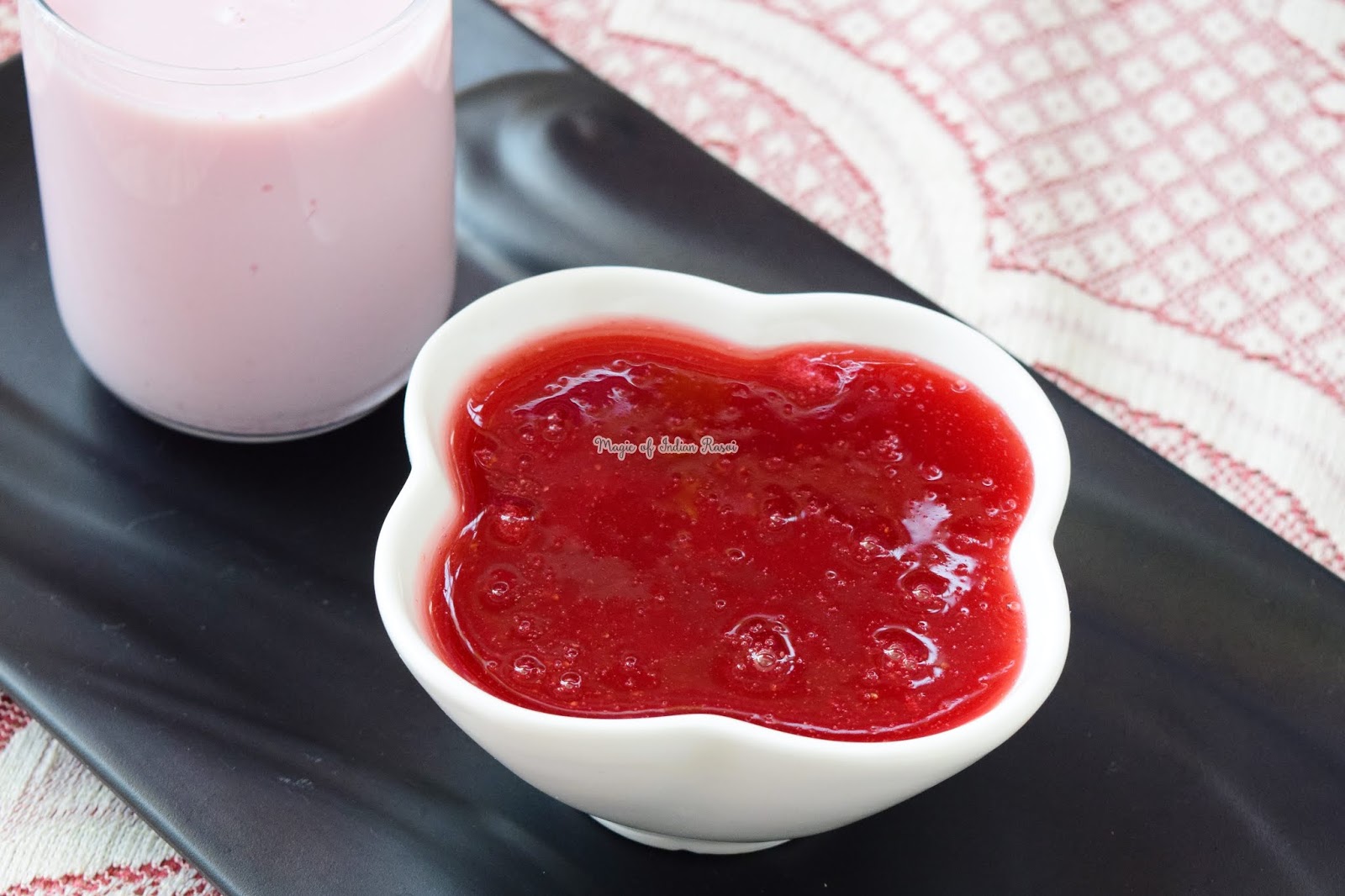Homemade Strawberry Crush without Preservatives & Citric Acid Recipe - स्ट्रॉबेरीज क्रश सिरप बिना निम्बू के फूल और प्रेसेर्वटिवेस के  - Priya R - Magic of Indian Rasoi