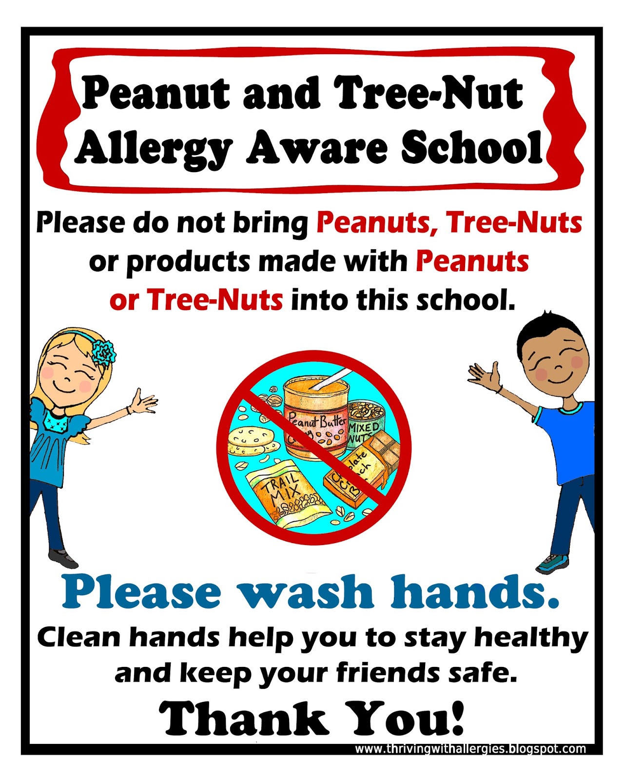 Thriving With Allergies: Peanut, tree-nut free classroom poster, Food Allergy ...1280 x 1600