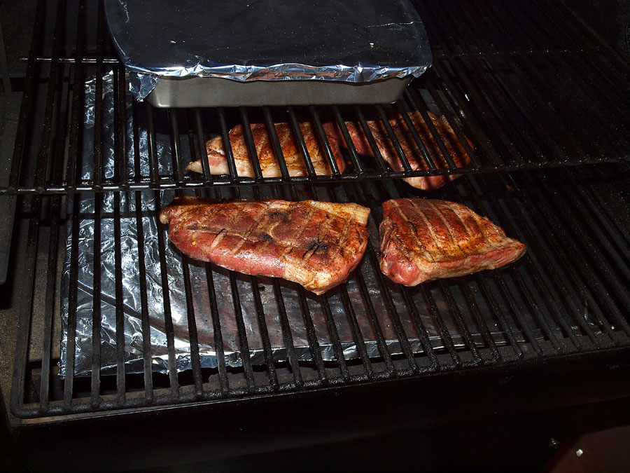 Pellet Smoker Cooking Country Ribs, cheesy potatoes, & corn