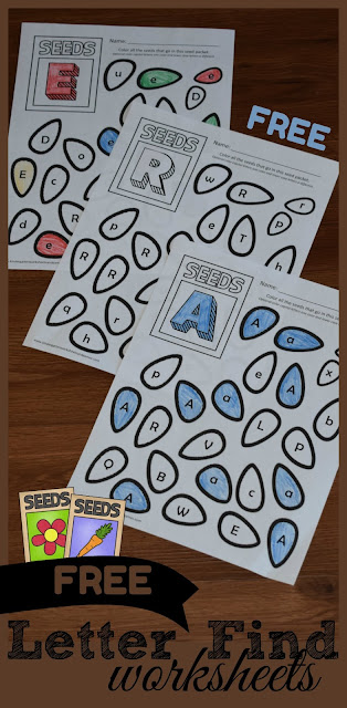 FREE Seeds Find the Letter Worksheets - these free printable alphabet letters worksheets for kid are a great way for preschool, prek, kindergarten, and first grade kids to practice identifying uppercase and lowercase letters