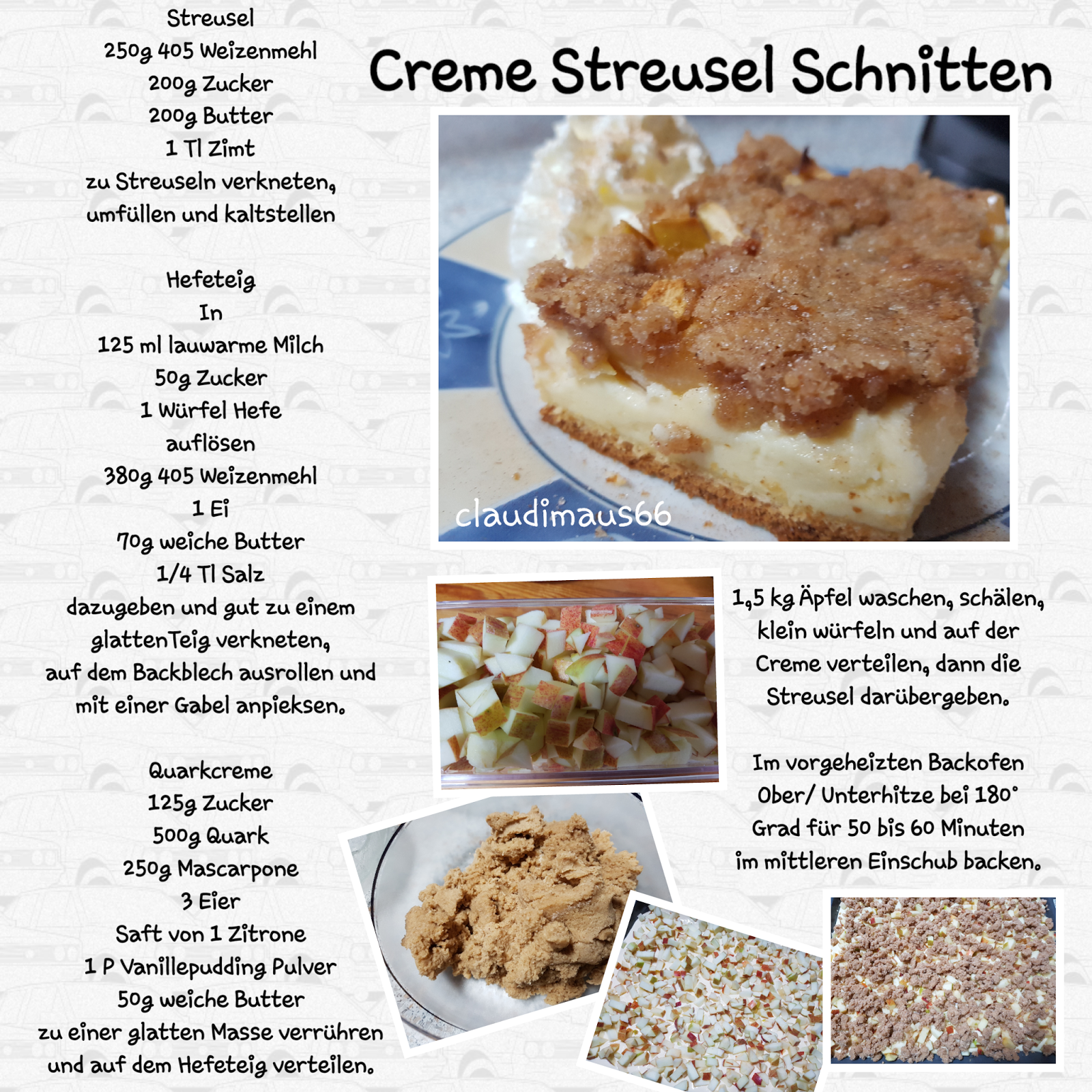 Kochen und backen mit Claudia : Creme Streusel Schnitten Kochen und backen mit Claudia : Creme Streusel Schnitten