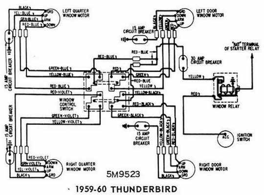 Ford Thunderbird 1959-1960 Windows Control Wiring Diagram ... 1960 ford wiring diagram 