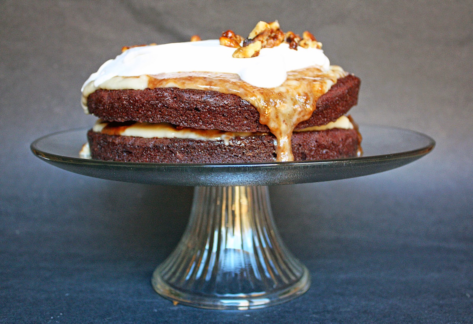 Vegan “better than sex” cake (rich chocolate cake with vanilla pudding, caramel, and whipped cream)