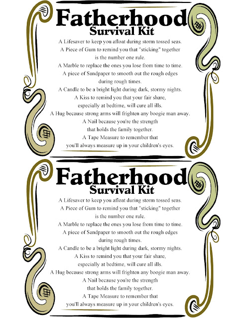 Help the dad in your life survive Fatherhood with this fun printable survival kit. This makes a great father's day gift for the dad in the trenches, the dad just coming home from the hospital, or the dad who is surviving the "know it all" stage.