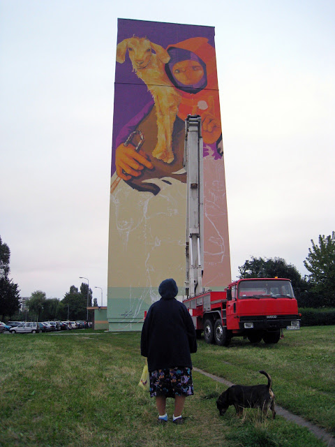 Street Art In Progress By Chilean Muralist INTI in Lodz, Poland For Fundacja Urban Forms 2013. 3