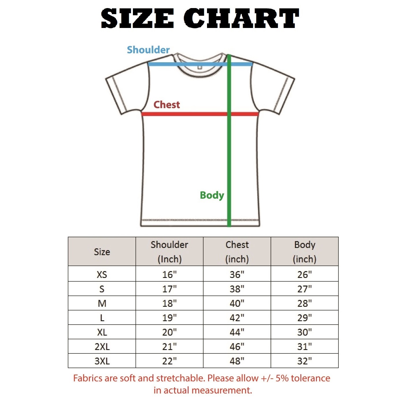 Rushordertees Size Chart