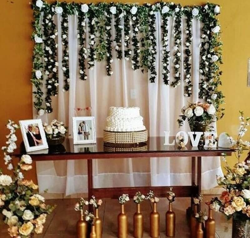 Decoração de mesa do bolo de casamento