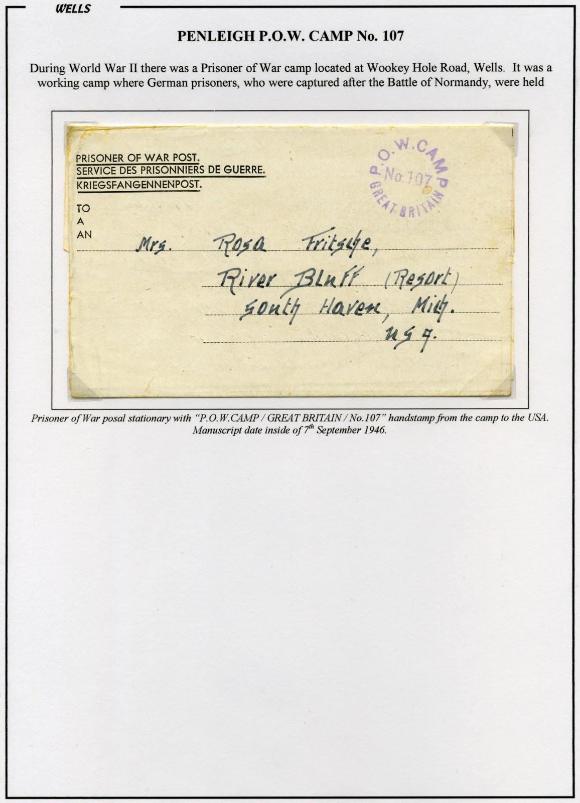 Somerset (& Bristol) Postal History Wells POW camp, local post offices