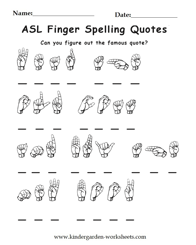 Kindergarten Worksheets: Worksheets - Sign Language