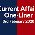 Current Affairs One-Liner: 3rd February 2020
