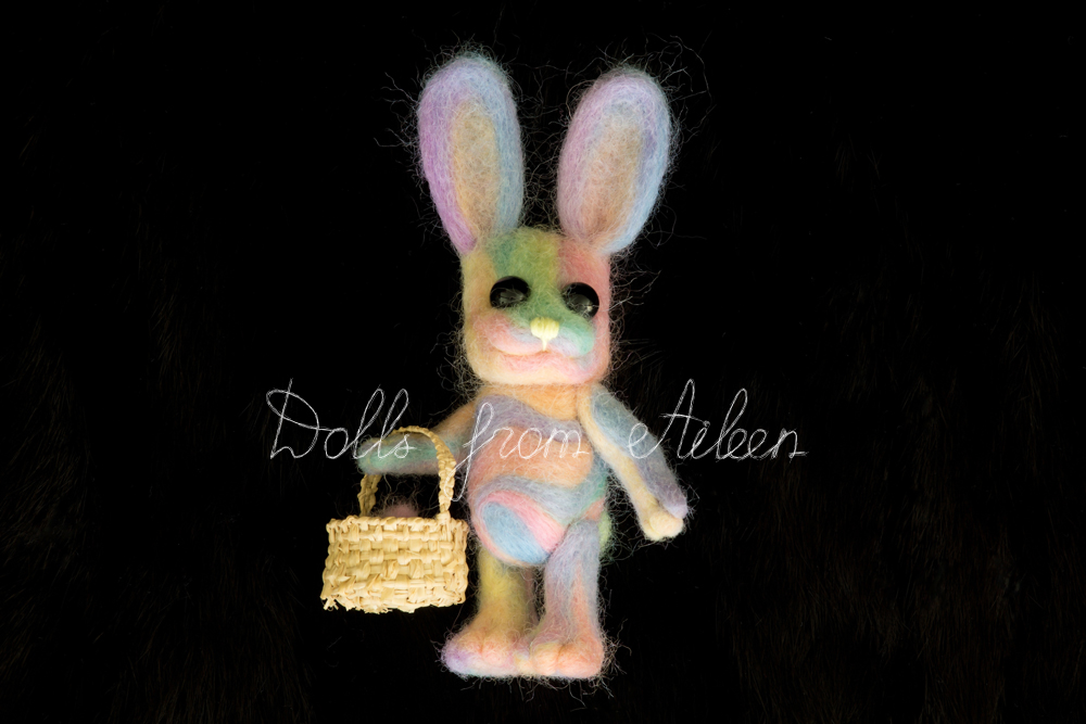 ooak needle felted Easter bunny with basket of eggs
