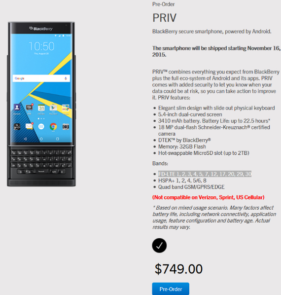 BlackBerry Priv: Με τιμή 749 δολάρια στο επίσημο κατάστημα