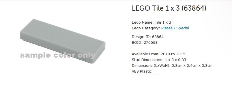 LEGO 63864 Assorted Colors FLAT 1x3 FLOOR TILE Flat Plate 1 x 3 ...