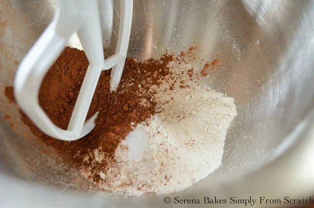 Chocolate Zucchini Coffeecake With Chocolate Crumb mix flour, cocoa powder, sugar, salt.