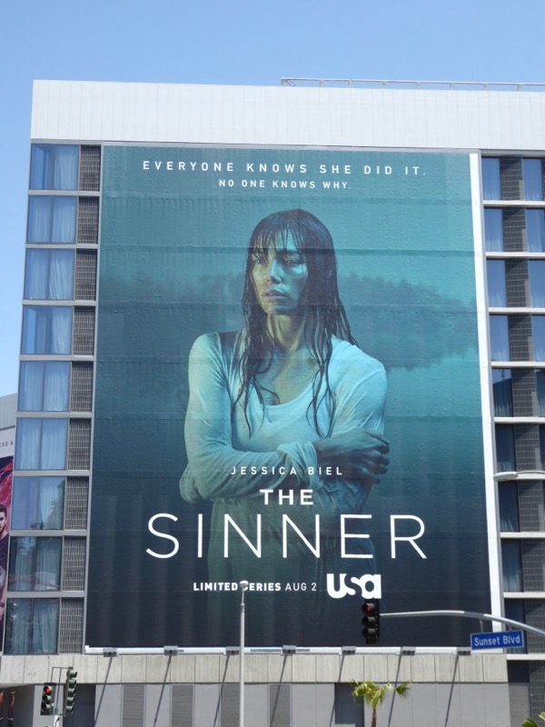 Giant Jessica Biel The Sinner series premiere billboard Jessica Biel Sinner series billboard