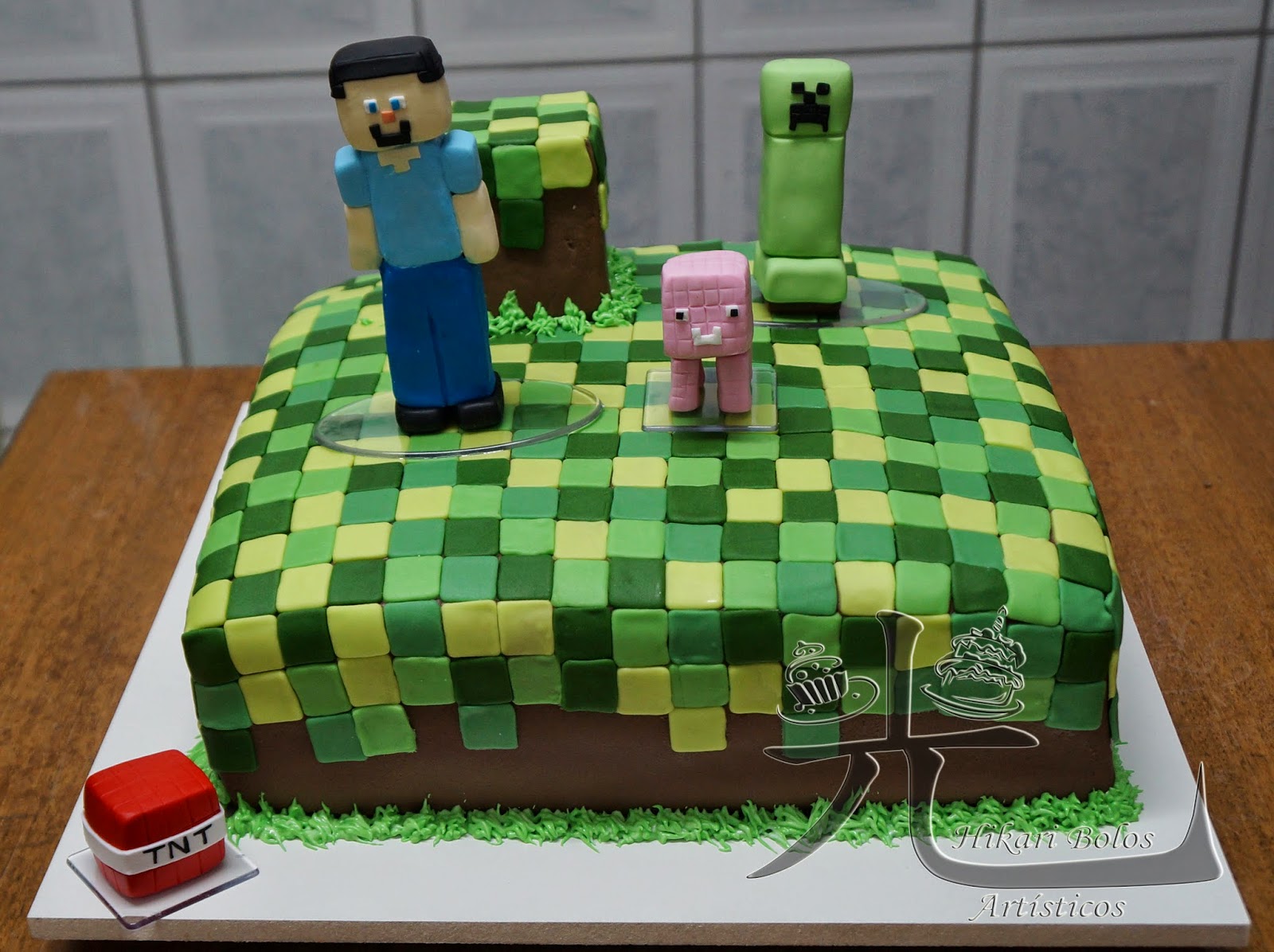 Decoração de bolo com pasta americana - Minecraft 
