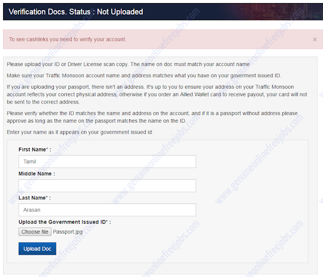 Traffic Monsoon - Account verification step 1