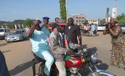 Economic Recession? Gov. Fayose Spotted on Okada Going to His Office in Ekiti (Photos)
