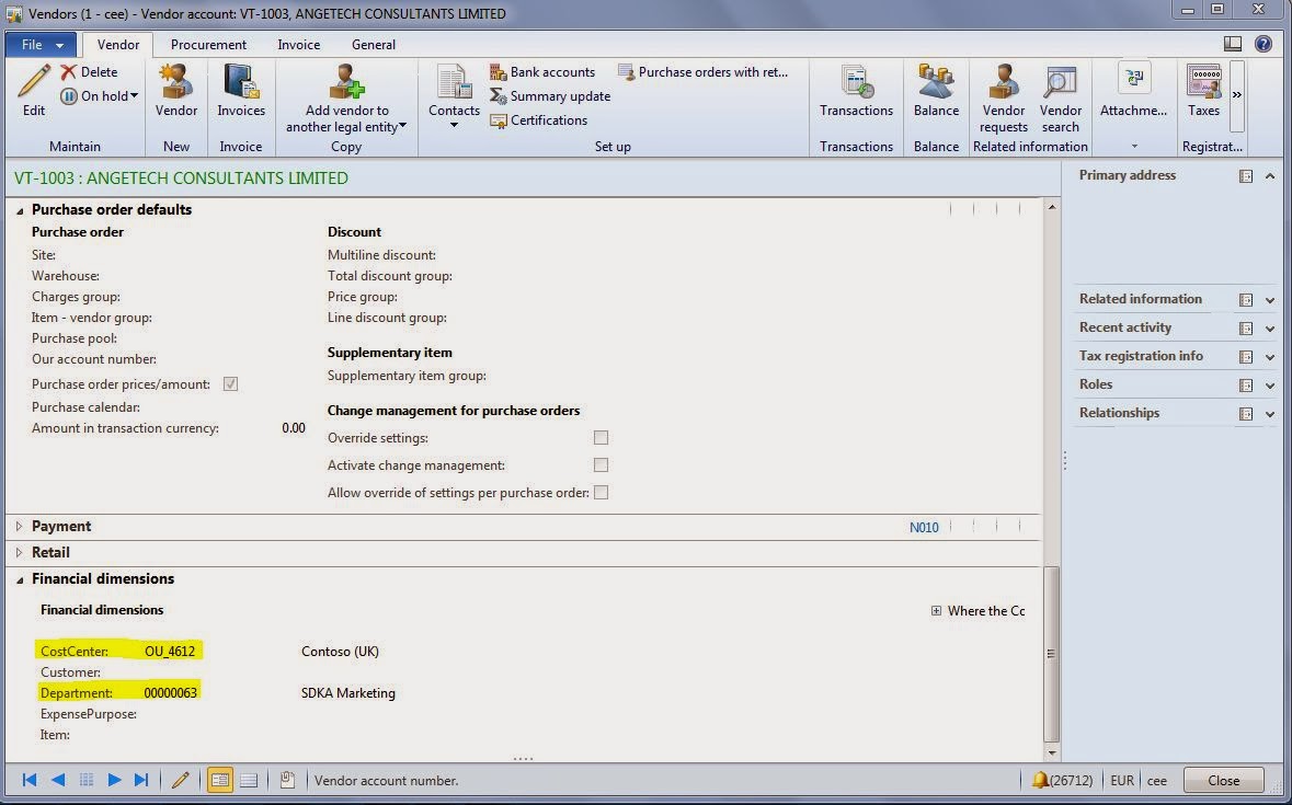 Default dimensions in AX 2012 Microsoft Dynamics AX Technical