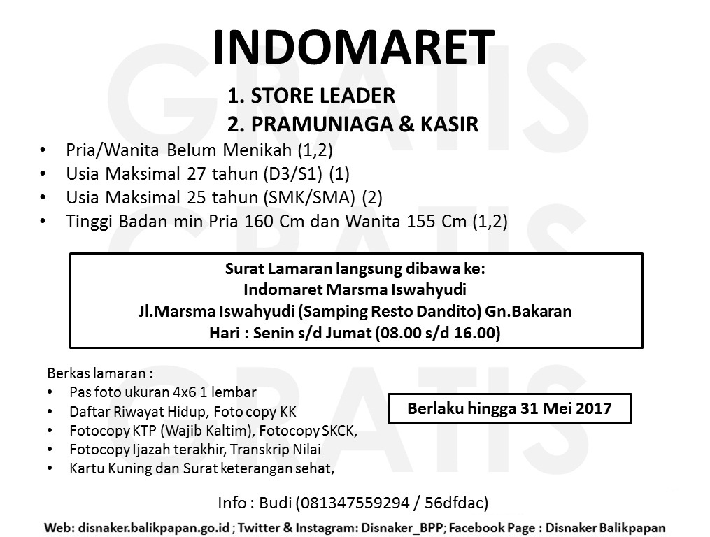 Lowongan Kerja Kota Balikpapan: Lowongan INDOMARET