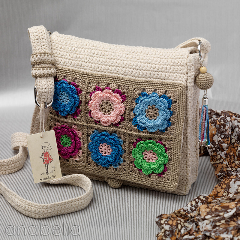 Bolso de crochet en algodón y flores