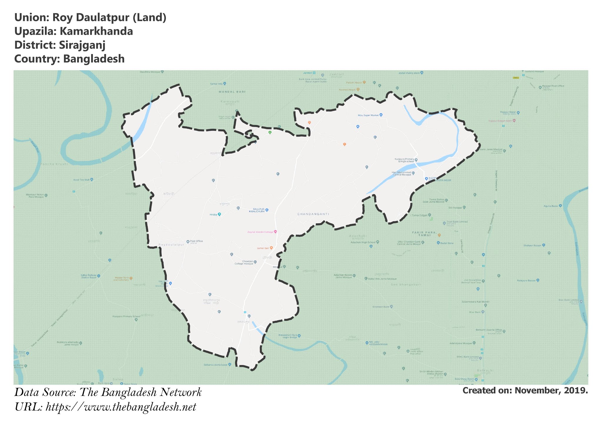 Map of Roy Daulatpur of Sirajganj, Bangladesh.