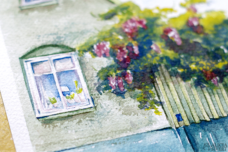 Blåregn mot grön husfasad, akvarellmålning av Alicia Sivertsson. / Wisteria, water colour painting by Alicia Sivertsson. aliciasivert alicia sivert sivertsson hus husmålning måla måleri akvarell aquarelle watercolor watercolour water color colour vattenfärg fasad husfasad ljusgrön ljusgrönt grön grönt staket stängsel blåregn lila blommor växt växter skapa skapande kreativitet konst present beställa beställning konst art lund