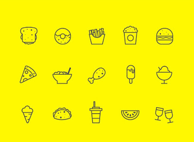 45 Food, Vegetables And Music Line icons