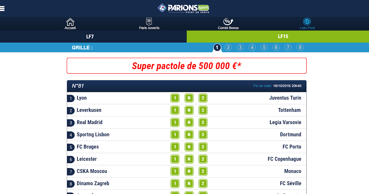 Liste parionssport fdj 1n2 Loto foot 7&15 / Cote et match / Match du jour