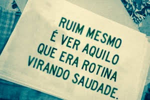 Ruim mesmo é ver aquilo que era rotina virando saudade. Ruim mesmo é ver aquilo que era rotina virando saudade.