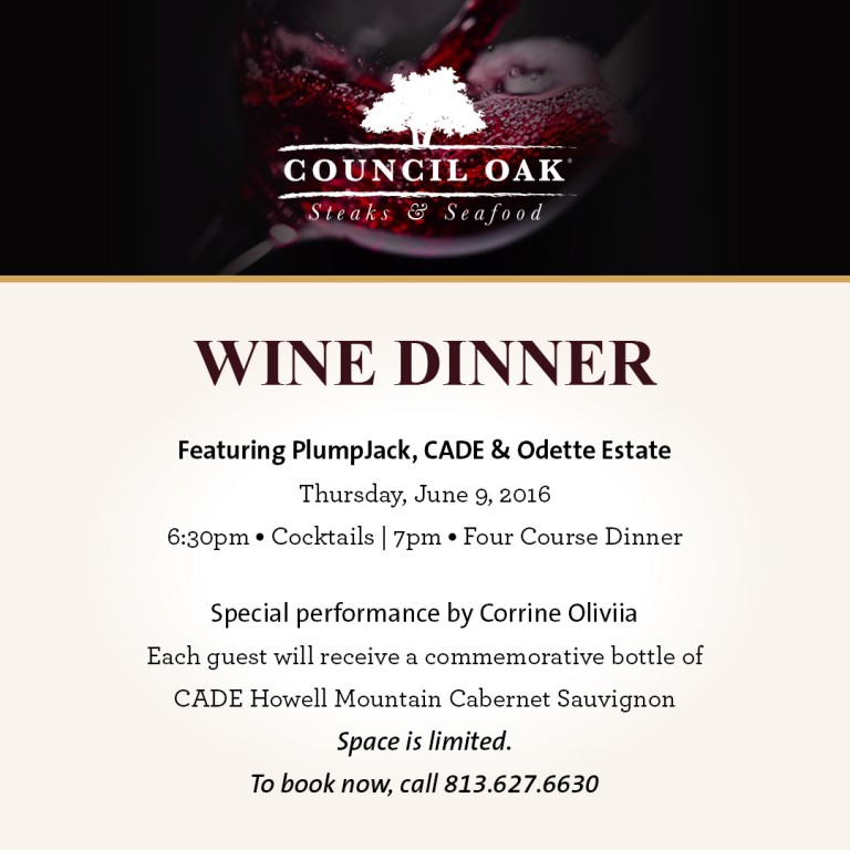 Council Oak to host Wine Pairing Dinnger with PlumpJack, CADE, Odette