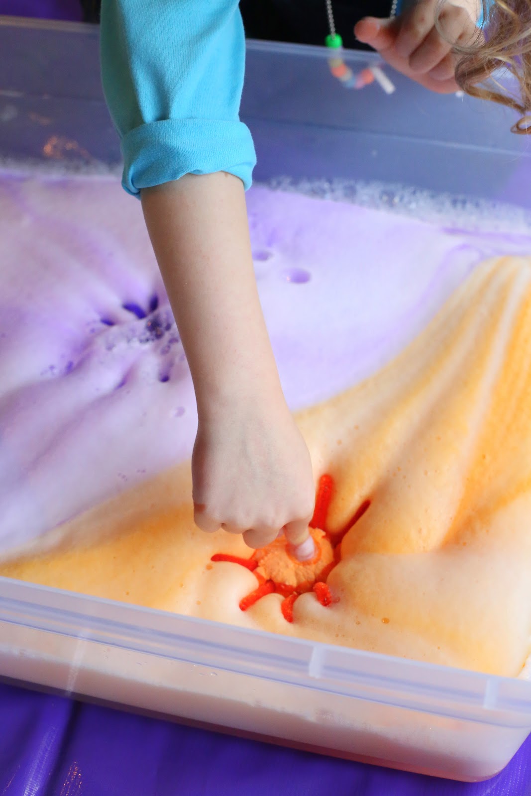 Magic Halloween Foaming Spiders - they shoot out rays of colored soap foam and disappear into a mound of fluffy colored foam, leaving baby spiders behind.  From Fun at Home with Kids