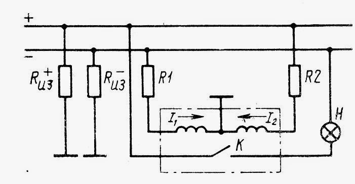 Схема контроля состояния изоляции в судовых сетях постоянного тока