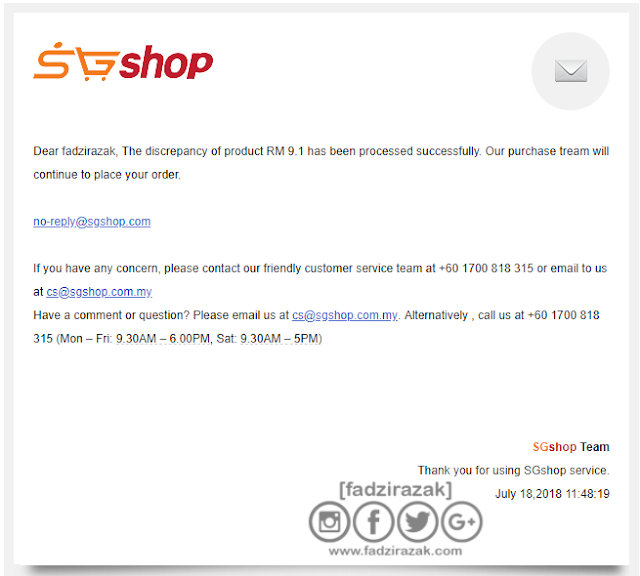 SGShop Price Discrepancy Email Notification