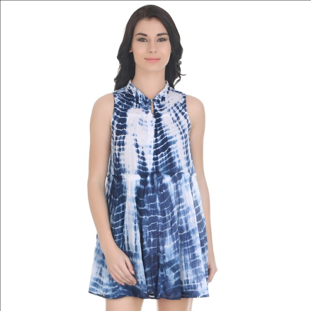 Cloud Dancer Tie And Dye Sleevess Collared Dress Shirt Cloud Dancer Tie And Dye Sleevess Collared Dress Shirt
