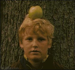 Lustiger Wilhelm Tell - Apfel von Kinderkopf schießen - komisch