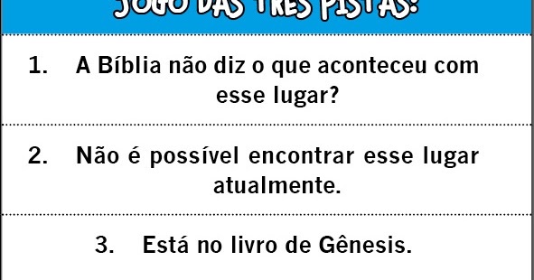 Artes: Jogo das três pistas - Um jogo bíblico para EBD, Culto Infantil   estudando e aprendendo a palavra de Deus!