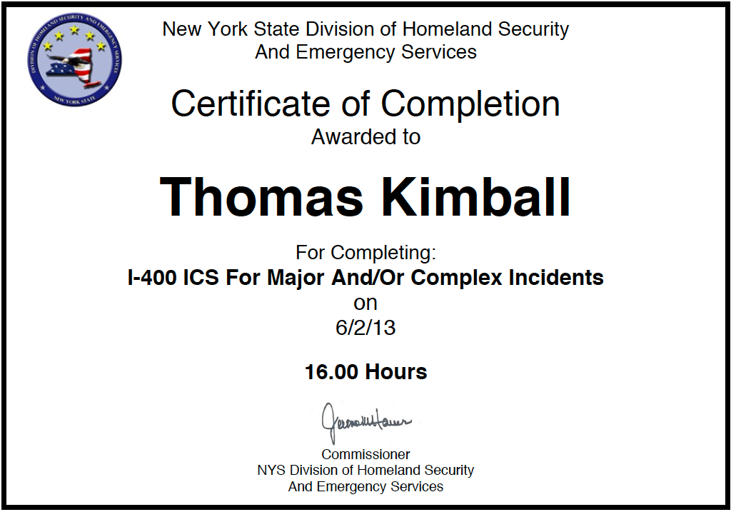 (ICS-400) I-400 ADVANCED ICS: ICS for Command and General Staff and Complex Incidents Certificate