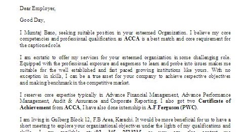 ACCA Affiliate Resume Sample Format For Fresher Students in Word