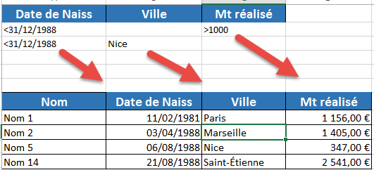 Plusieurs critères dans un filtre élaboré