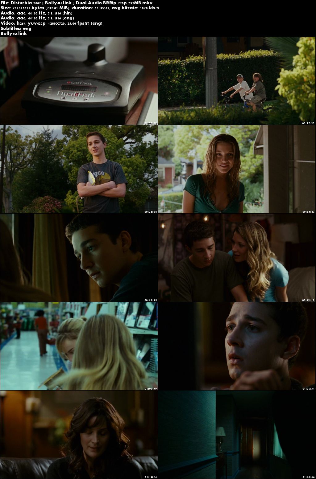 Disturbia 2007 BRRip 300Mb Hindi Dual Audio 480p Download