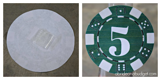 Planning a lucky in love themed wedding? Or maybe just love gambling? Put together these lucky in love lotto ticket centerpieces, plus get a free printable for the poker chip table numbers from www.abrideonabudget.com.