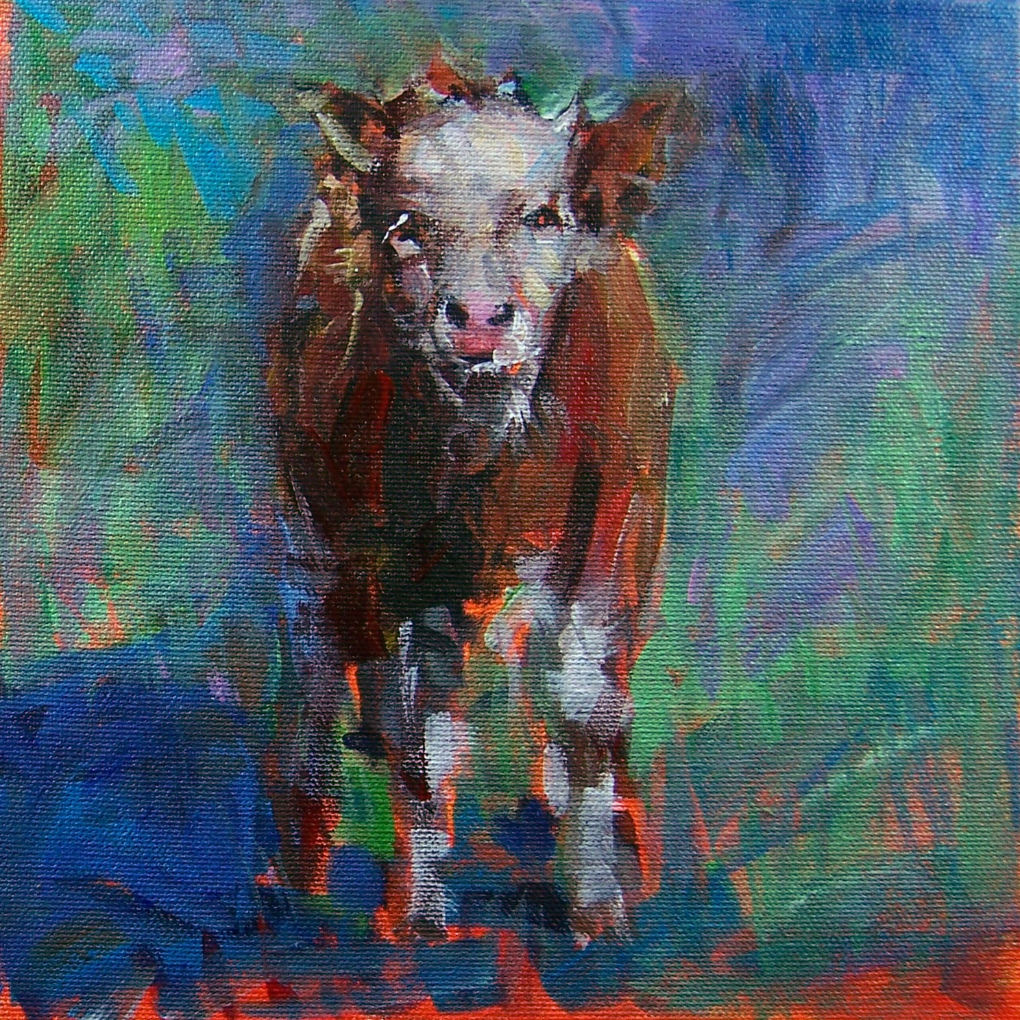 Kim Roberti Art Gallery: Spring Calf 8x8 Acrylic/canvas board